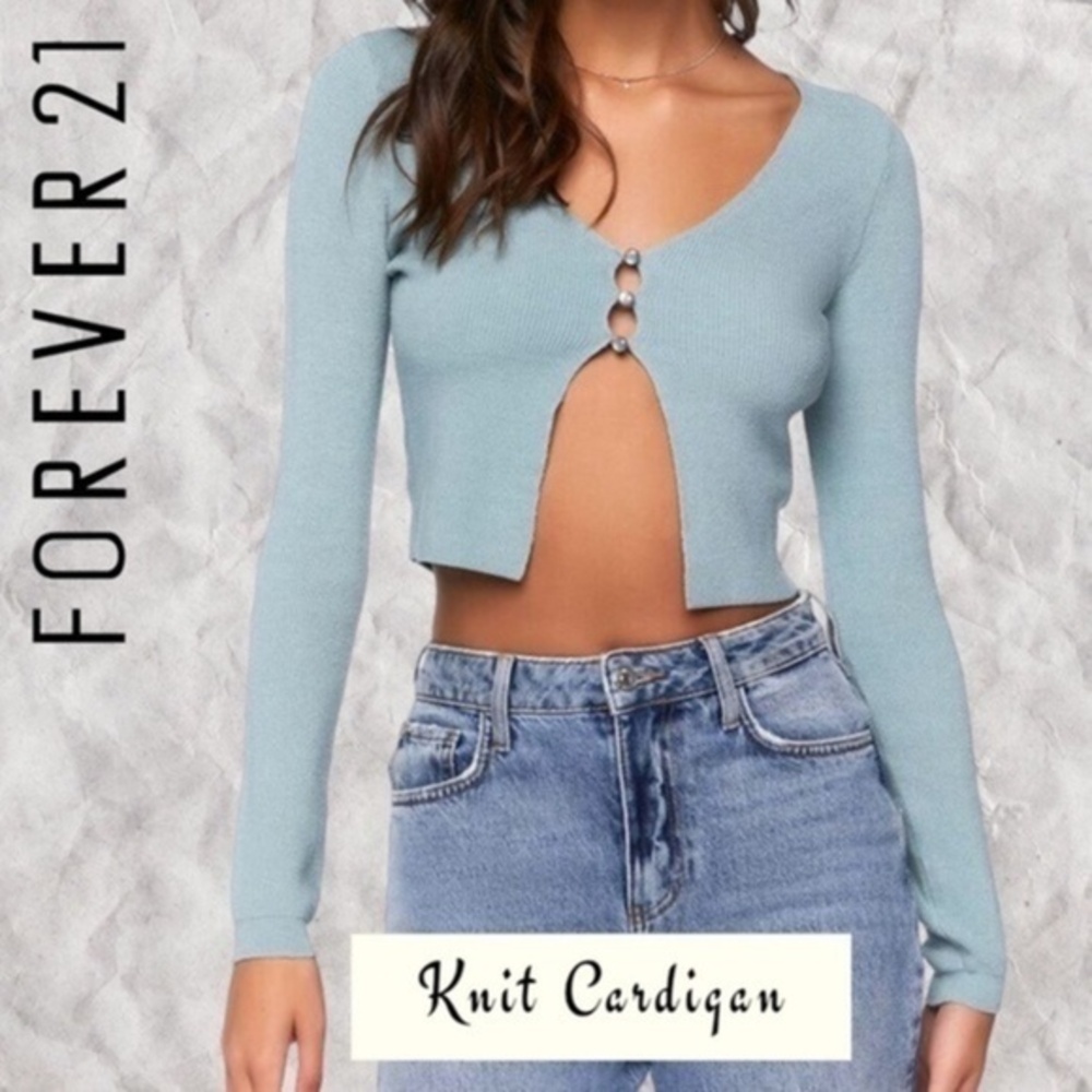 FOREVER 21 Cropped Open 3-Loop Button Long Sleeve Cardigan Sweater NWT/XL